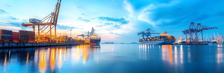 Obraz premium Cargo Container terminal on a mesmerizing evening - Generative AI