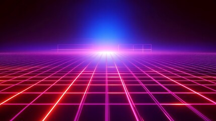 80s Retro Sci-Fi Futuristic Landscape Background, low poly modeling. Abstract Background Lens flare.