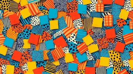 Abstract Colorful Pattern of Geometric Shapes and Animal Prints