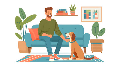 Fototapeta premium man enjoying time with pet dog in home