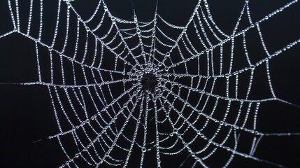 Intricate Spider Web Art on Black Background - A Contrast of Elegance and Complexity