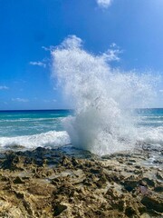 Blow Hole at East End Grand Cayman. One of the famous tourist destination at the east side of the island. Normally it appears when there is a wave coming to the shore. 