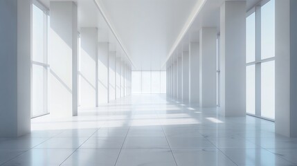 Modern Bright Corridor with Sunlit Windows &acirc;&euro;&ldquo; Minimalist Interior Design Photography