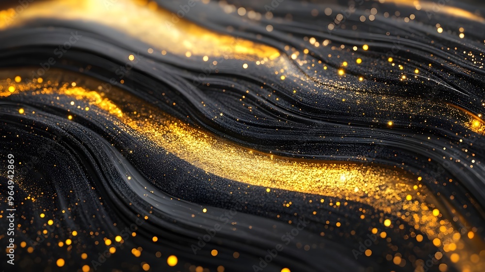 Aufkleber a mesmerizing wave of black and gold texture, showcasing a dynamic interplay of light and shadow wit