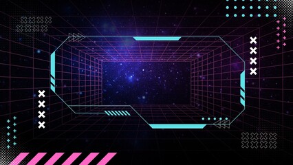 Horizontal futuristic background with futuristic cyberpunk frame.