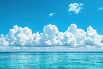 Obraz premium Panorama of clear sky background for summer vacation concept at ocean and summer sea water with sunlight of beautiful cloudy sky , ai