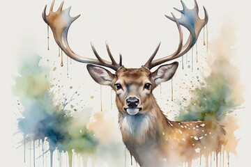 Fototapeta premium Watercolor Deer: A watercolor painting of a deer