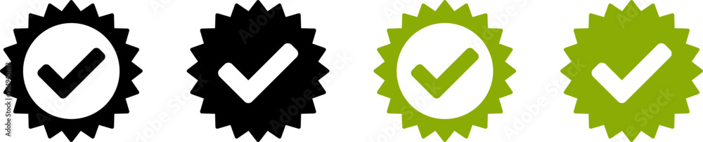 Poster ok check mark tick in circle badge select button icon set. vector image.