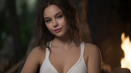 Naklejka premium Alluring woman in white top