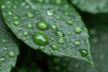 Raindrops on green leaf