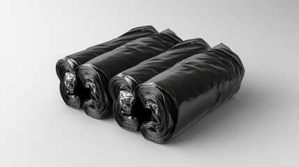 Clear and Crisp Shot of Black Garbage Bags Roll on White Background