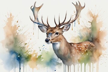 Fototapeta premium Watercolor Deer: A watercolor painting of a deer