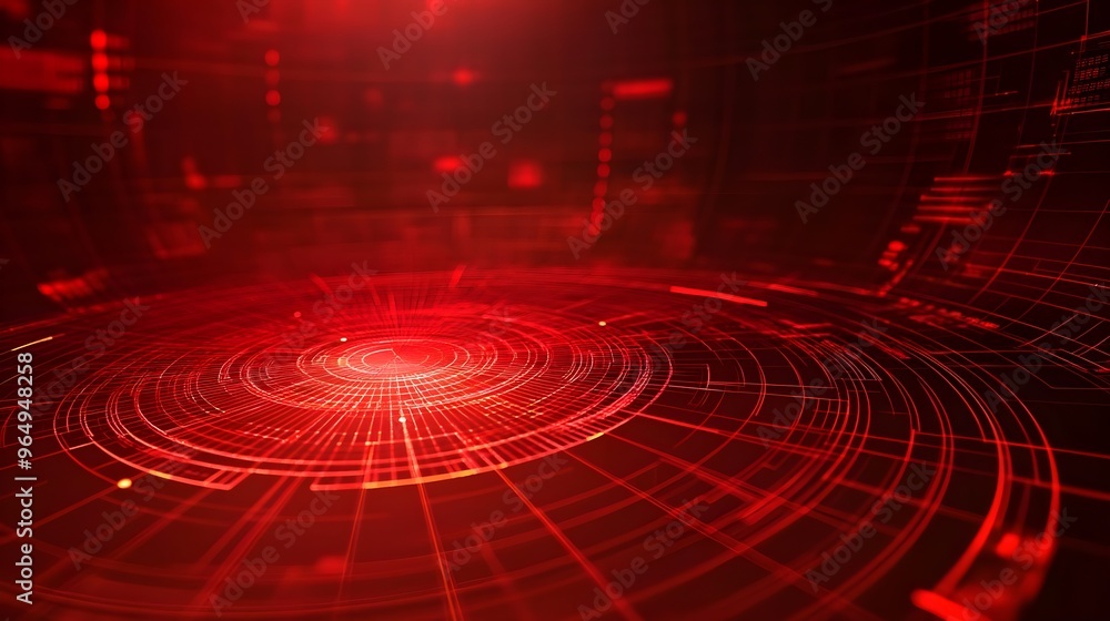 Aufkleber a vibrant red abstract background featuring circular patterns and digital elements, perfect for tech