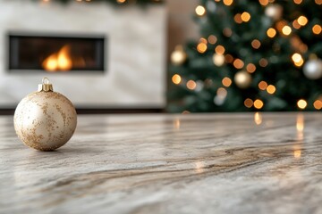 Cozy Christmas scene with fireplace and ornament