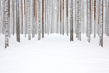 Serene winter wonderland in a birch forest