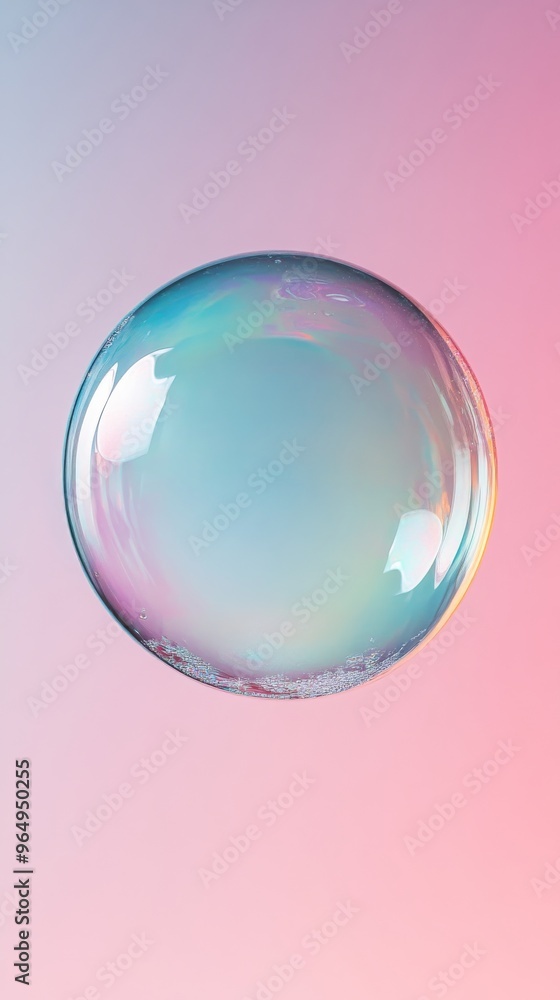 Poster Iridescent soap bubble floating on gradient background