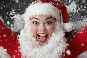Excited woman in santa claus costume
