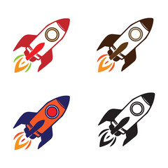 Rocket launched logo icon set vector, spaceship icon in flat design, rocket vector.