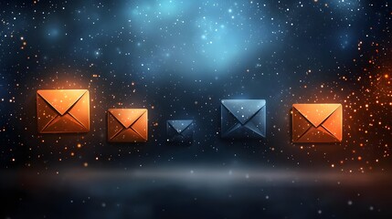 Colorful envelopes in a cosmic background, symbolizing communication and connection in a digital age.