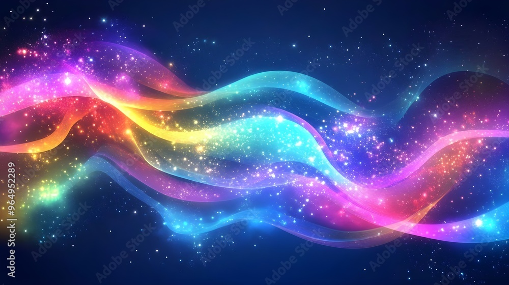 Poster colorful wavy lines with sparkling elements create a beautiful abstract background, perfect for desi