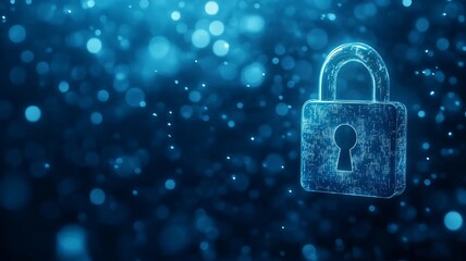 A glowing padlock symbol on a blue background, representing security, safety, and digital protection in a modern world.