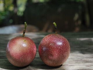 Passion fruit on a wooden table