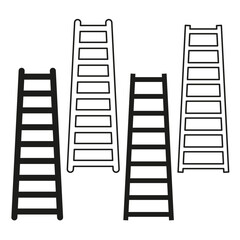 Ladder icon set. Simple step ladder shapes. Black and white design. Minimalistic ladder symbols.