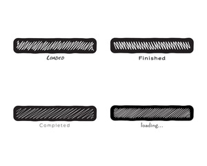 Collection Loading bar status icon. Vector illustration. Set of vector loaded icons. Download progress. Donload or Upload. Hand-drawn sketch-scribble.