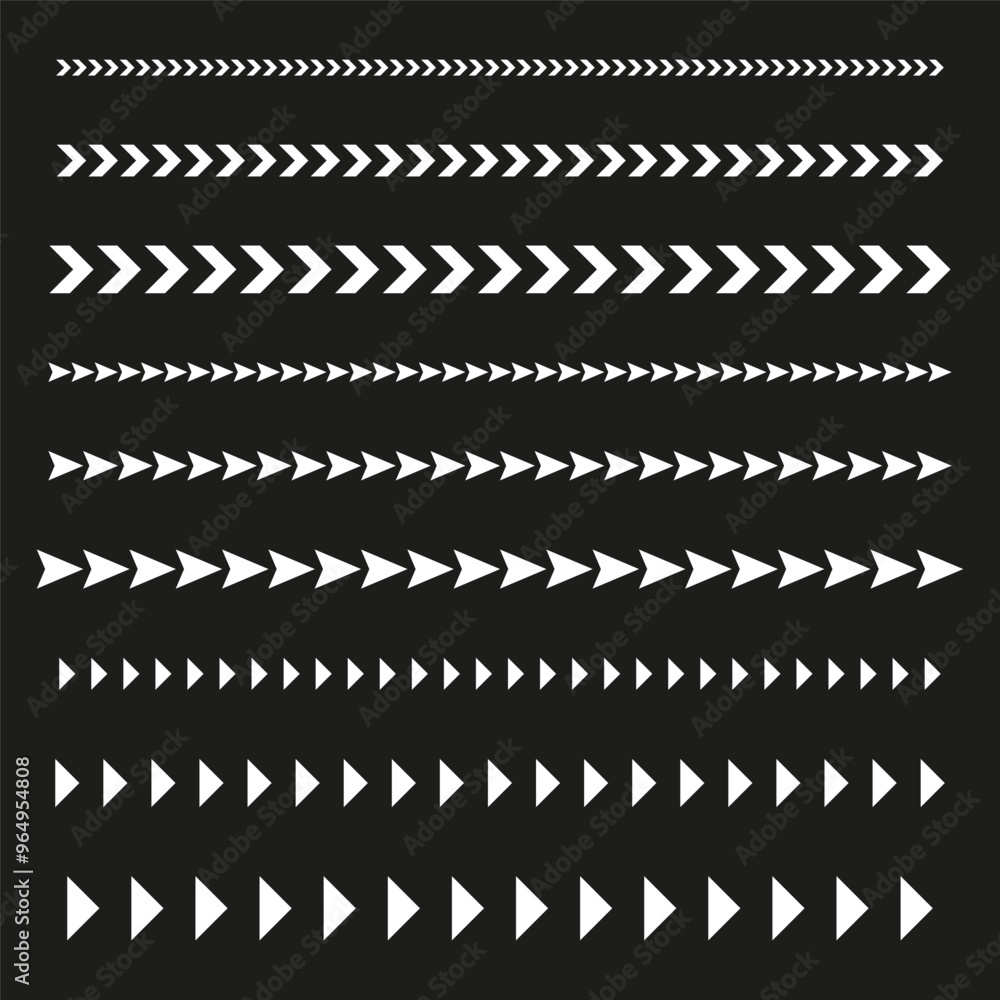 Poster arrowhead border set. chevron pattern collection. geometric vector lines. white arrows on black.