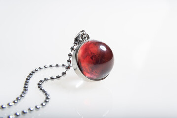 Mars-Themed Pendant Necklace with Red Planet Design Isolated on White Background