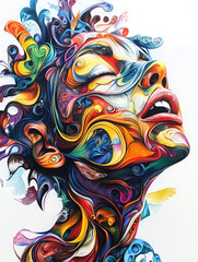 art colorful abstract portrait face expression creativity vibrant design fantasy emotions surrealism profile paint illustration beauty artistic multicolor 