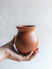 hand pot clay pottery vase terracotta kitchenware ceramic artisanal holding handcrafted cooking home decor rustic traditional natural materials earthy tones 