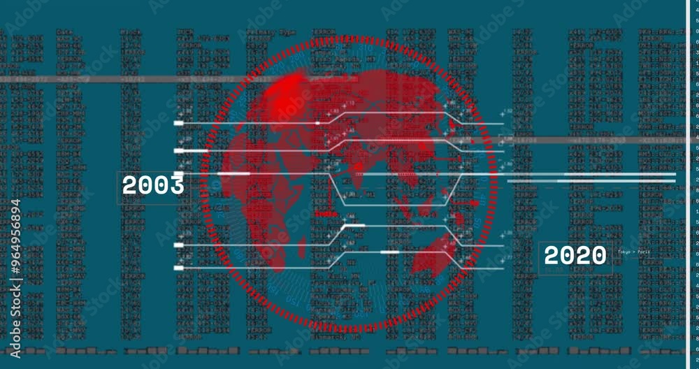 Poster animation of data processing and diagrams over globe
