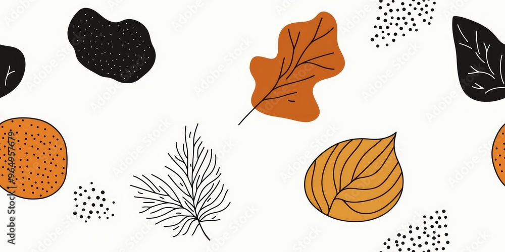 Poster seamless fall pattern. a harmonious blend of abstract autumn aesthetics featuring floating leaves, s