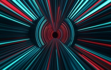 A vibrant abstract tunnel with dynamic lines of blue and red, creating a sense of motion and depth for modern visuals.
