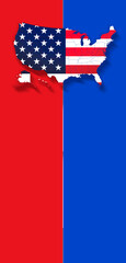 vertical banner in the colors of the flag of the United States of America, USA, creative asbtract, voting for the presidential election, elections in the USA, vibrant colors, red and blue as democrats