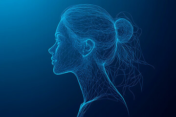 silhouette Woman in wireframe style on blue background