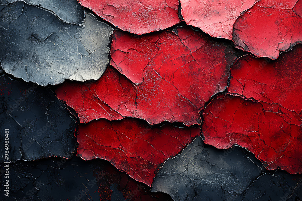 Poster layers of deep red and silver-gray create a rich, textured effect, evoking strength and resilience. 