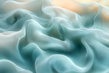 Obraz premium Gentle curves of pastel blue and mint green overlap, evoking the calm of a misty morning. Concept of tranquil beginnings. Generative Ai.