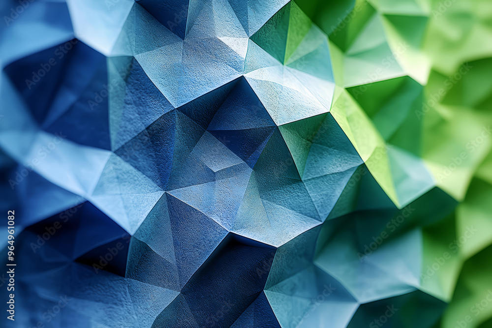 Poster bold, angular shapes in shades of cobalt blue and lime green form a sharp, geometric background. con