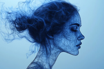 Fototapeta premium silhouette Woman in wireframe style on blue background