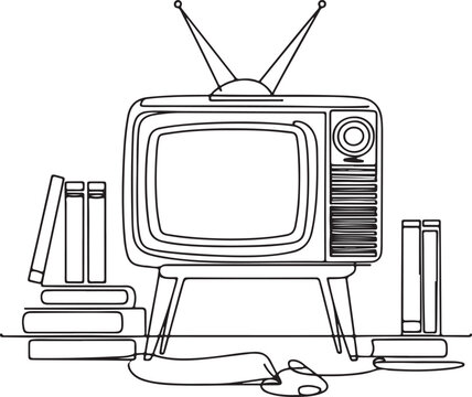 recommend clip art: Old Television Line Drawing on White Background- Classic Vintage TV Art Illustration