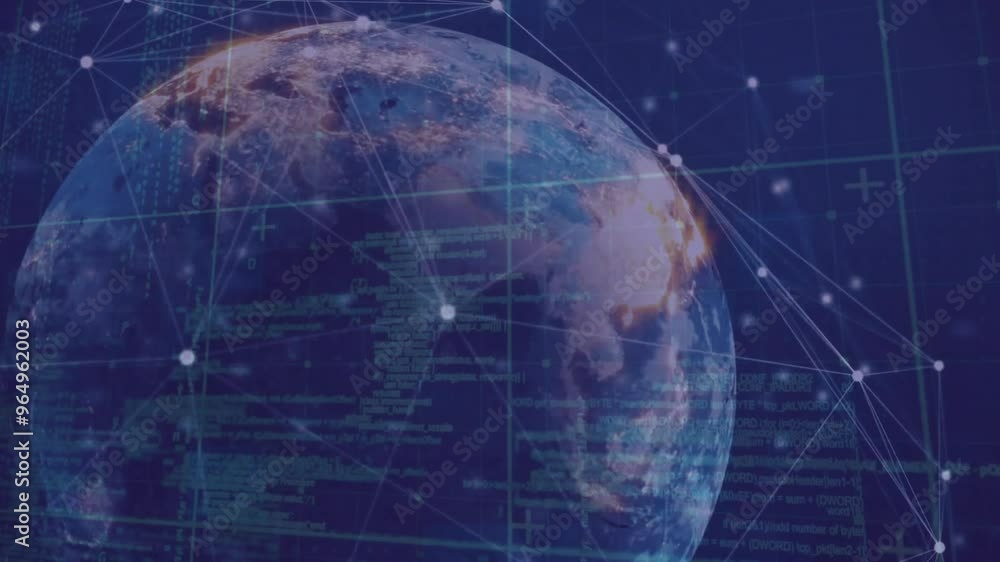 Poster animation of data processing over globe