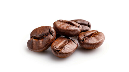 Isolated on a white background are roasted arabica coffee beans.