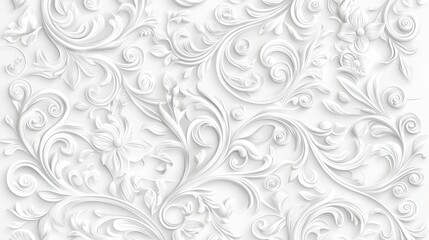 White Floral Pattern  Ornate Swirls  Elegant Background   D Design  Paper Art