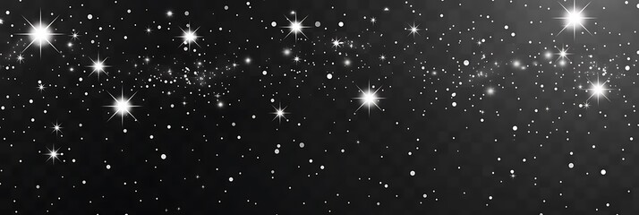 Light glitter effect with stars on black background. Shine and sparkle white glow. Dust overlay vector texture - Generative AI