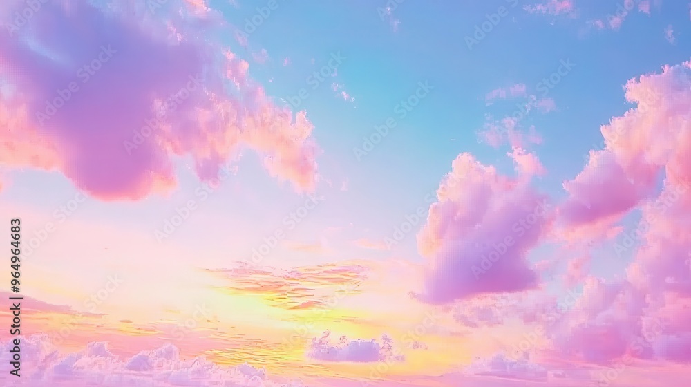 Poster pastel sky with clouds and sunset