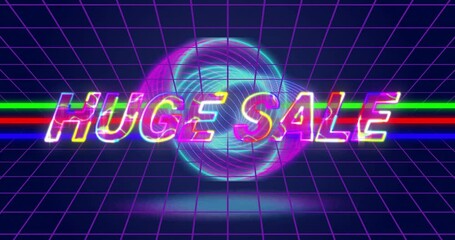 Animation of huge sale text over neon shapes - Powered by Adobe