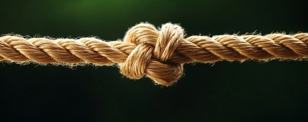 A close-up of a tightly tied rope knot showcasing its texture and detail against a soft green background.