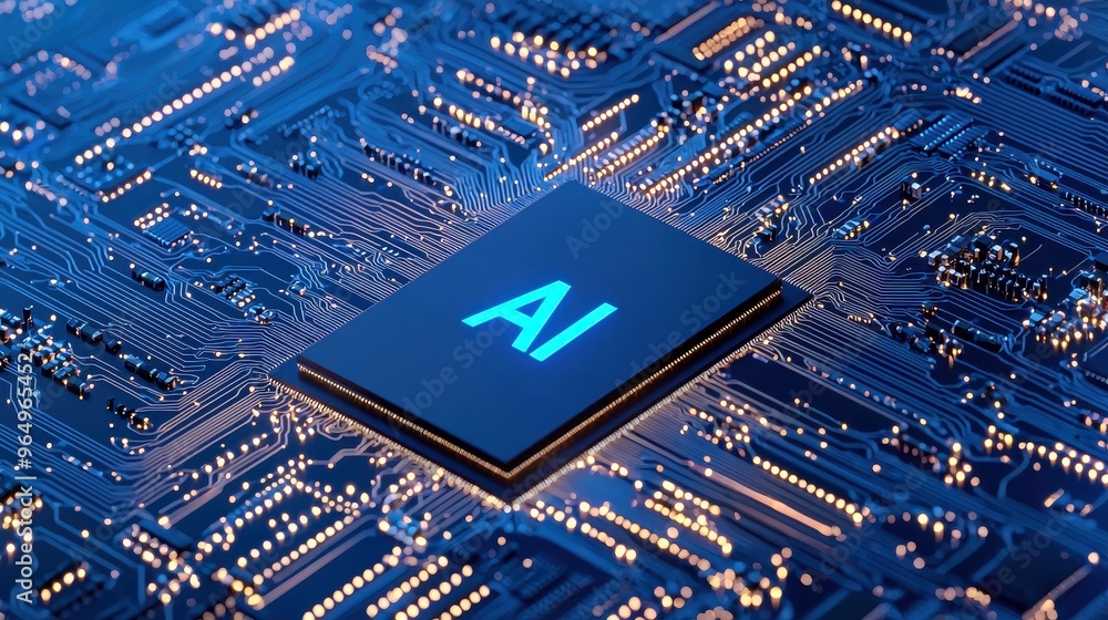 Poster ai chip on circuit board artificial intelligence technology concept